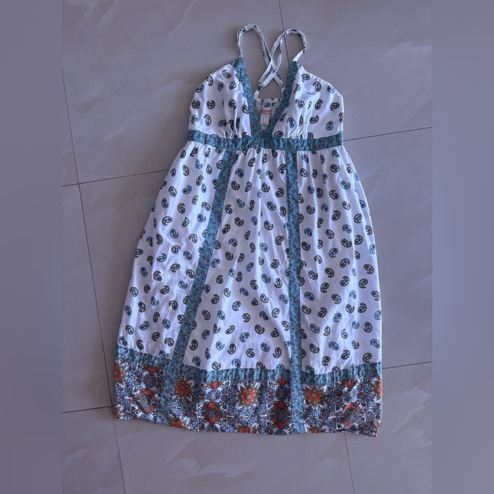 Vintage mossimo supply co hippie babydoll white blue patterned dress summer L - Picture 9 of 11